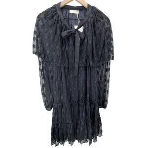 NEW Ulla Johnson Audette Sheer Mini Dress Noir Dot Silk Lined Womens Size 6